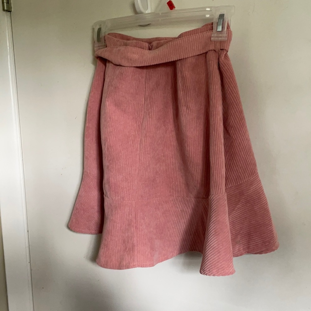 Blush pink Fashion On Earth corduroy zip up and tie skirt